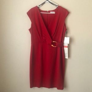 NWT. Calvin Klein dress with gold faux buckle.